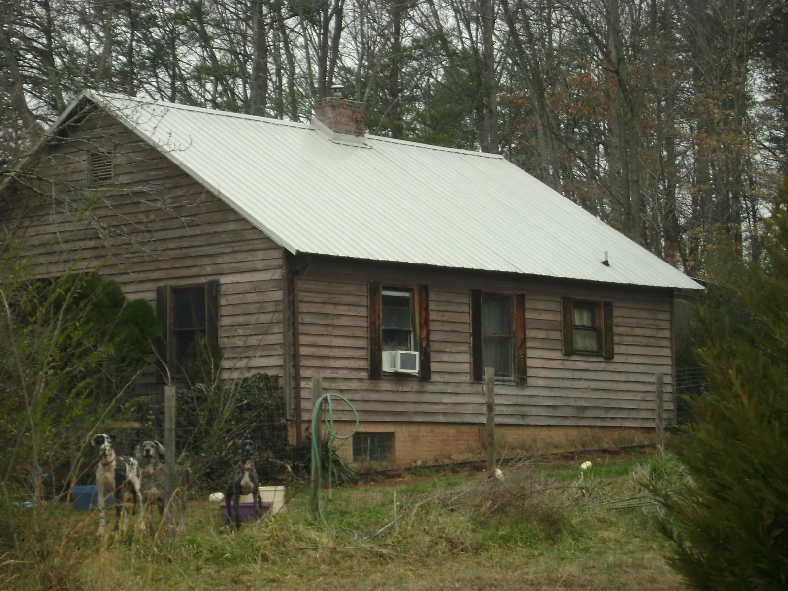 White metal roof on an old wood sided farmhouse, from a Asphalt Shingle Roof Repair job in Turpin